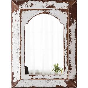 Farmhouse Small Arched Mirrors for Wall Decor Living Room 16 X 12 Inch, Hanging Distressed Rectangular Carved Wood Frame Entryway Mirror, Handmade Antique Bathroom Mirrors for Over Sink
