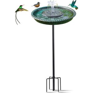 Bird Bath with Solar Powered Fountains for Hummingbirds,Stable Stylish Design with 5-Prong Base Stake Plastic Bird Bath for Outside Patio Yard Garden(Gift) (Green)