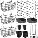 Pegboard Basket Organizers, Peg Board Large Baskets Hooks Bins Cups Tool Organizer 42 Pack Set, Wall Storage Display Hanging Accessories for Craft Office Stadio Shed Garage Organization (Black)