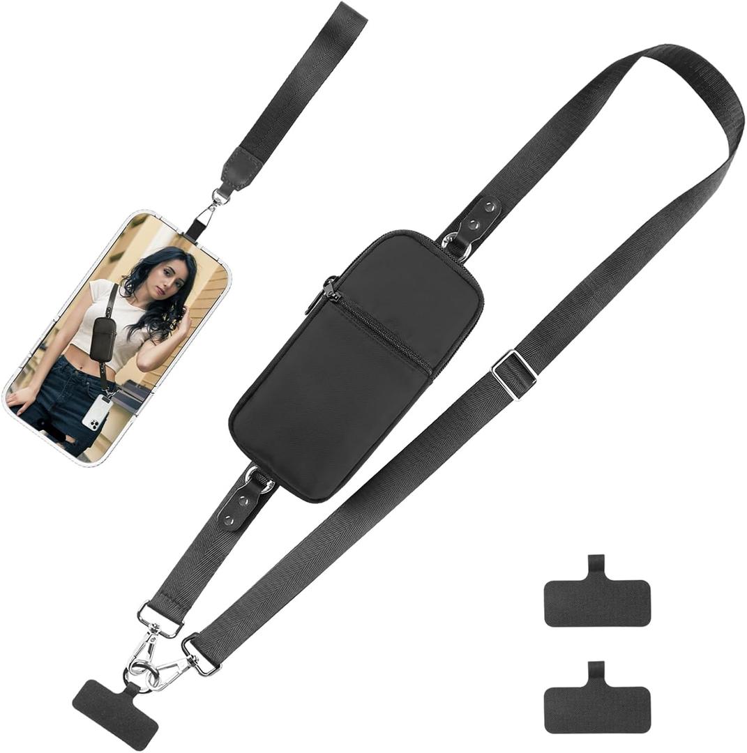 YFWE Phone Lanyard Crossbody Wrist Strap, Adjustable Phone Strap Crossbody with Detachable Wallet, Clip and Go Strap for Phone with Wallet Crossbody Compatible with All Smartphones (L)