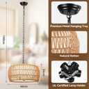 5-Light Farmhouse Rattan Chandelier with Fabric Shade, 18" Boho Woven Wicker Pendant Light for Living Room, Dining Room & Bedroom, Hand Woven Wicker Fixture (No Bulbs)