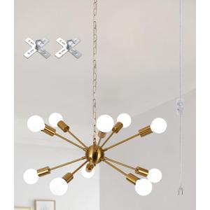 LASENCHOO 10 Lights Plug in Chandelier, Hanging Lights with Plug in Cord 16.4ft & On/Off Switch, Gold Plug in Pendant Light, Modern Sputnik Chandeliers for Dining Room Living Room Bedroom Kitchen