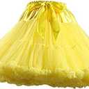 Womens 3-Layered Pleated Tulle Petticoat Tutu Puffy Party Cosplay Skirt (Yellow), Size: One Size
