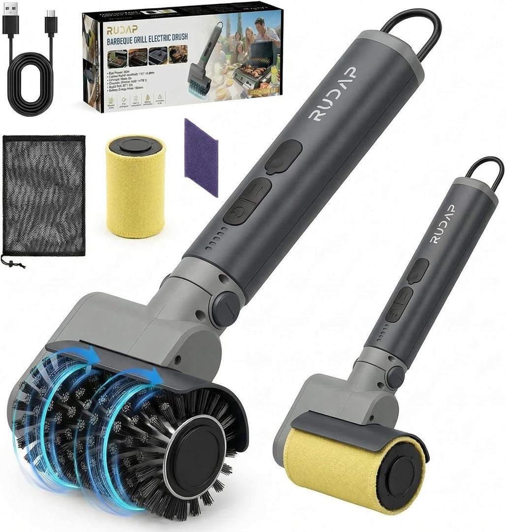 Electric Grill Brush, Cordless Rechargeable Grill Cleaner, 58W BBQ Cleaning Brush with 5200mAh Battery, 150-Min Runtime, 3 Speeds, Angle Adjustable, IPX7 Waterproof, Anti-Shedding for Outdoor Barbecue (Black)