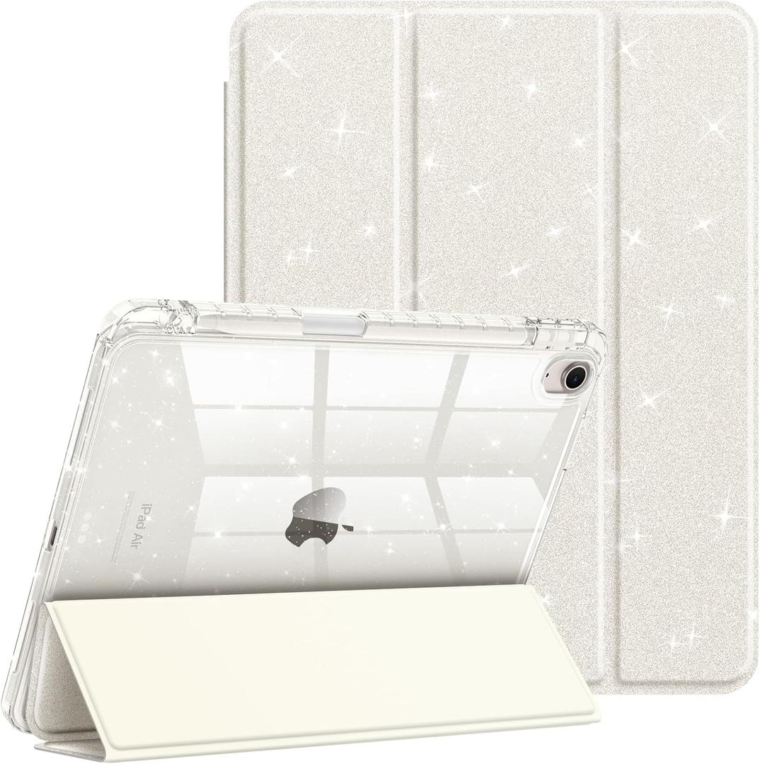 Fintie Slim Case with Pencil Holder for iPad Air 11-inch M4/M3/M2 (2026/2025/2024), iPad Air 5th (2022) / 4th Generation 10.9 Inch - Glittering Sparkly Cover with Shiny Clear Back Shell, Starlight