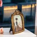 Antique 3.5X5.5 Picture Frame Vintage Designs with Resin and HD Glass, Table Top Display and Wall Hanging Home Decor (Golden Arch)