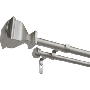 Exclusive Home Curtains Napoleon Double Curtain Rod and Finial Set, Matte Silver, 66"-120"