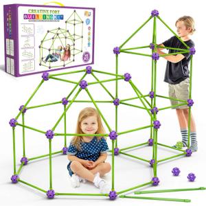 Fort Building Kit for Kids,STEM Construction Toys, Educational Gift for 3 4 5 6 7 8 9 10 11 12 Years Old Boys and Girls,Ultimate Creative Set for Indoor & Outdoors Activity,140 Pcs,Purple