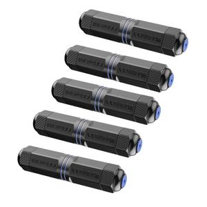 VCE IP68 Waterproof Ethernet Coupler (5.3 in) 1000Mbps, CAT6/CAT5E/CAT5 Female to Female Adapter PoE, Shielded Outdoor RJ45 Connector, 5 Pack