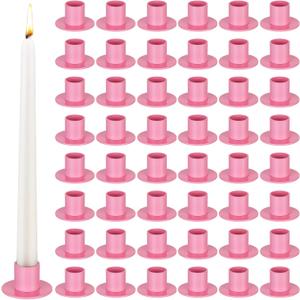 48 Pcs Taper Candle Holders Bulk for Wedding Pillar Candles Metal Taper Candlesticks Holders Centerpieces Short Candle Stick Dinner Decor for Party Anniversary Dinning Table Gift (48, Pink)