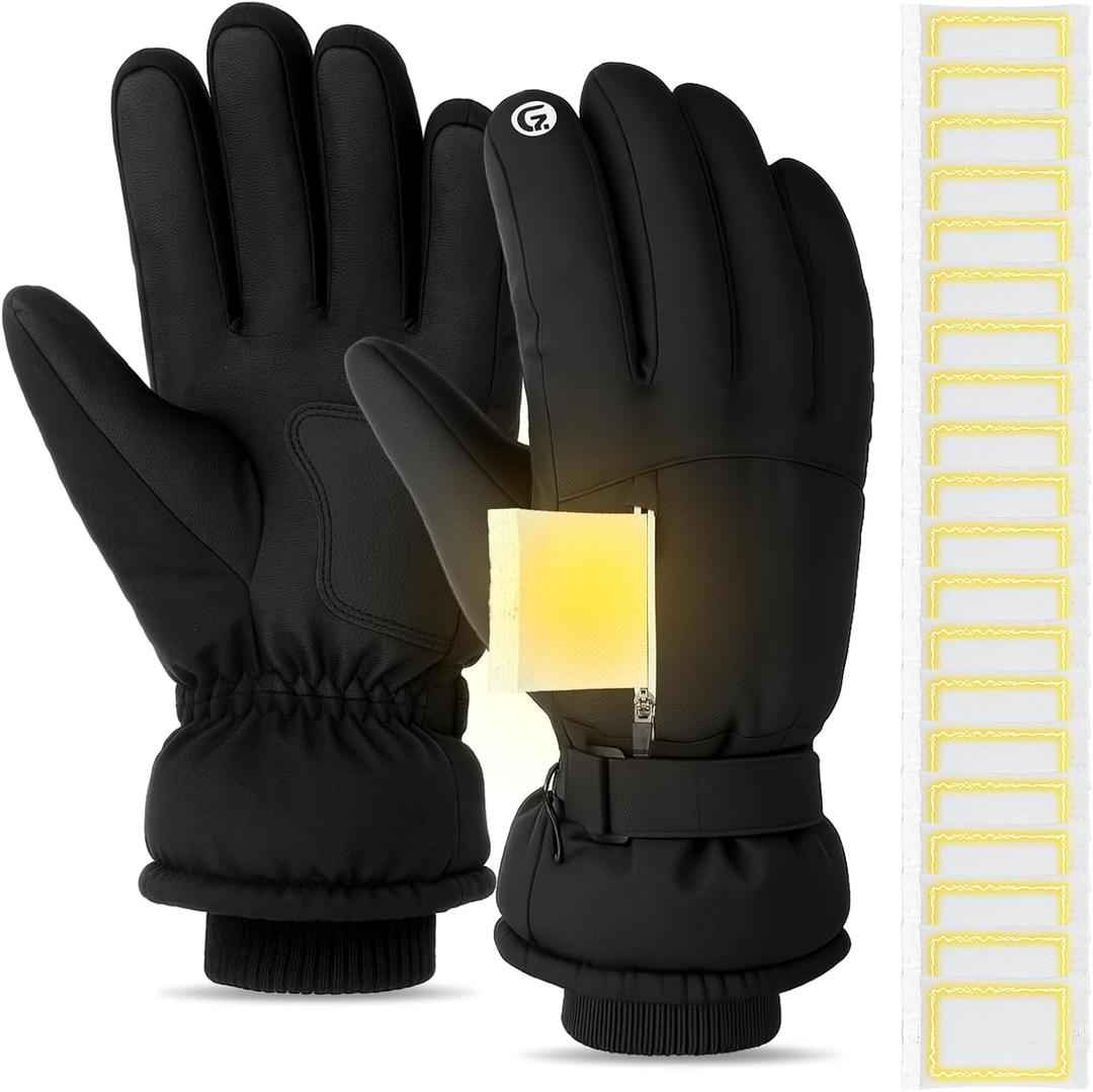 JenPen Winter Heated Gloves for Adults with 20pcs Hand Warmer Waterproof Windproof Gloves with Zipper, Hand Warmer Pocket, Touchscreen Finger(8Hour)