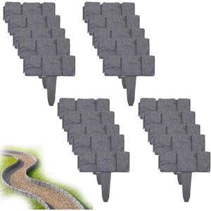 20 Pack Faux Stone Edging for Landscaping, Faux Stone Garden Borde, Plastic Retaining Edging Border, NO DIG, Interlocking Lawn Fencing for Landscaping Flower Beds Yard Decorative