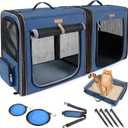 Lekereise 2-in-1 Cat Travel Carrier with Litter Box, (17.7" x2) x16.5"x13" Large Cat Carrier with Zipper Locks for Moving Across The Country (No Hammock) - Blue