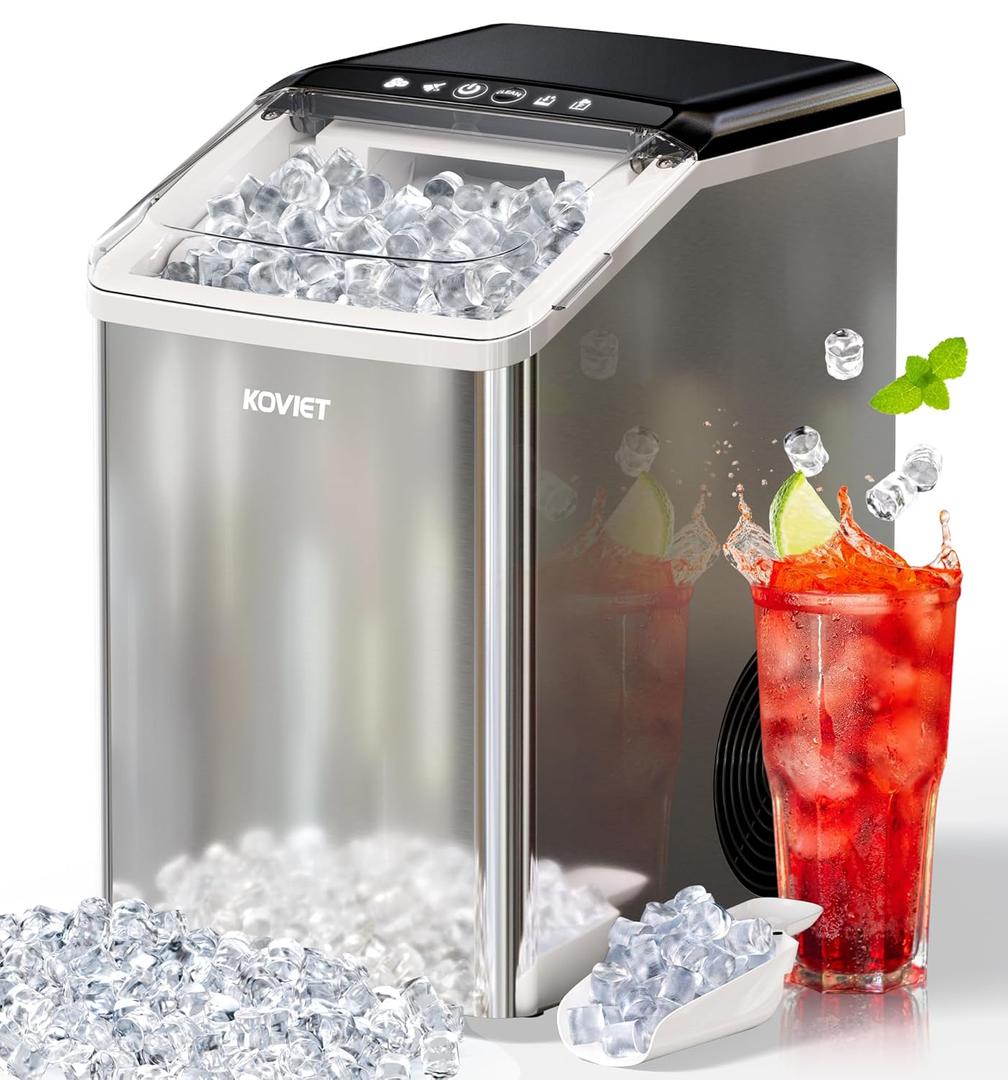 Nugget Ice Makers Countertop, Soft Pebble Ice Machine, Chewable Crushed Pellet Ice 42lbs/Day, Self-Cleaning Drainpipe Ice Maker for Party, Home, Kitchen, Bar, Office, Silver Gray