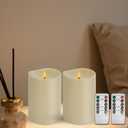 Set of 2 Flameless LED Candles with 2 Remotes, 4x6 Inch Battery Powered Plastic Pillar Candles, Flickering Flame with Timer & Dimming, Ivory – Elegant, Safe Lighting for Home, Wedding, Holiday