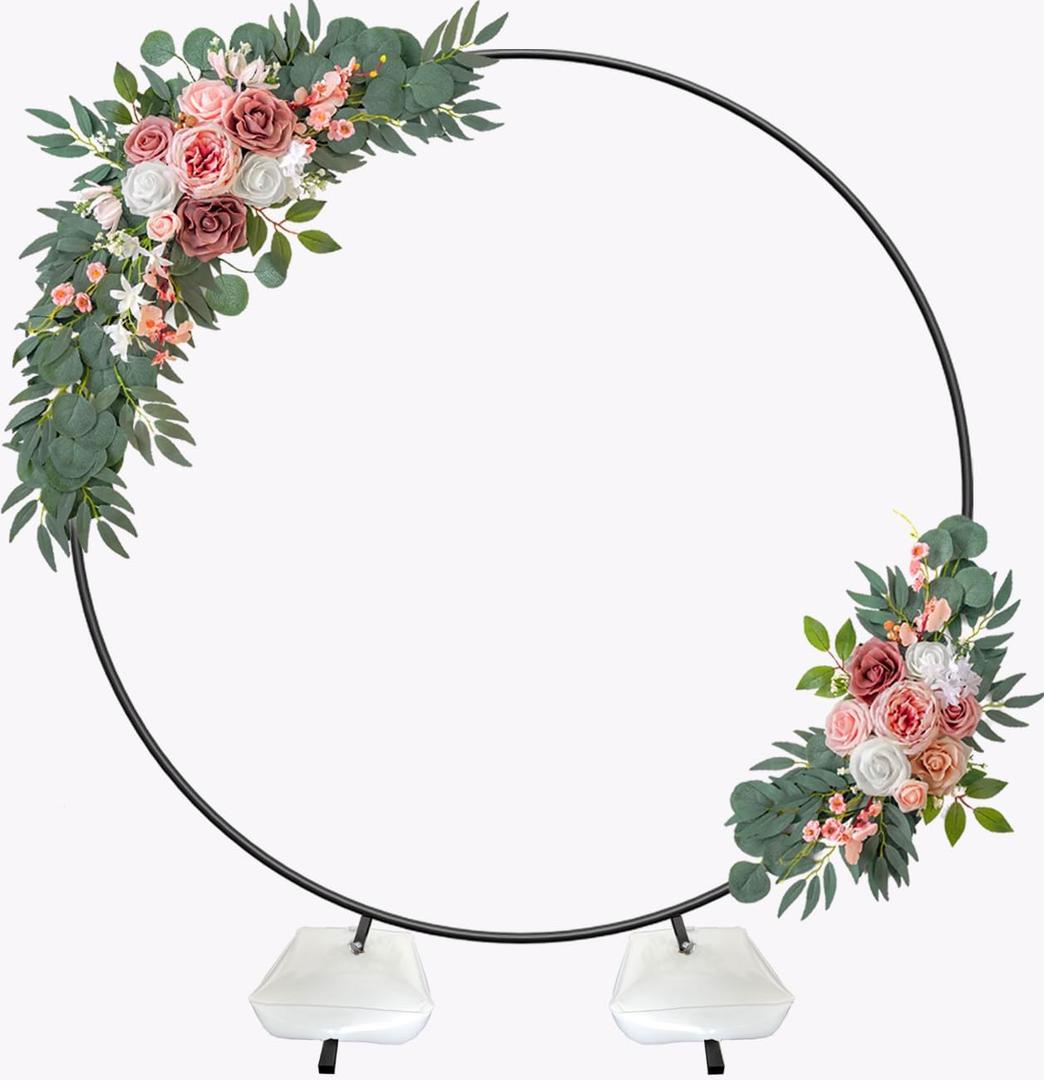 7 Ft Round Wedding Arch for Ceremony Metal Balloon Arch Stand with Two Water Bags for Party Decoration Circle Backdrop Stand for Birthday, Black