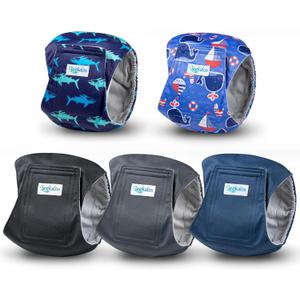 Leekalos Male Dog Diapers, Dog Belly Bands for Male Dogs Wraps Washable Doggie Diapers High Absorbing Dog Belly Bands5 Pack (X-Large (22"-27"), Plain + Print)