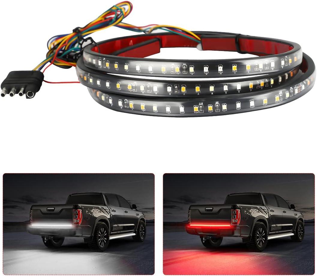 Truck Tailgate Light Bar, LED Single Row Tailgate Light Strip with Red Running Brake Lights Turn Signal White Reverse Light, IP67 Waterproof Light Strip for Cargo Truck SUV RV Boat (60'')