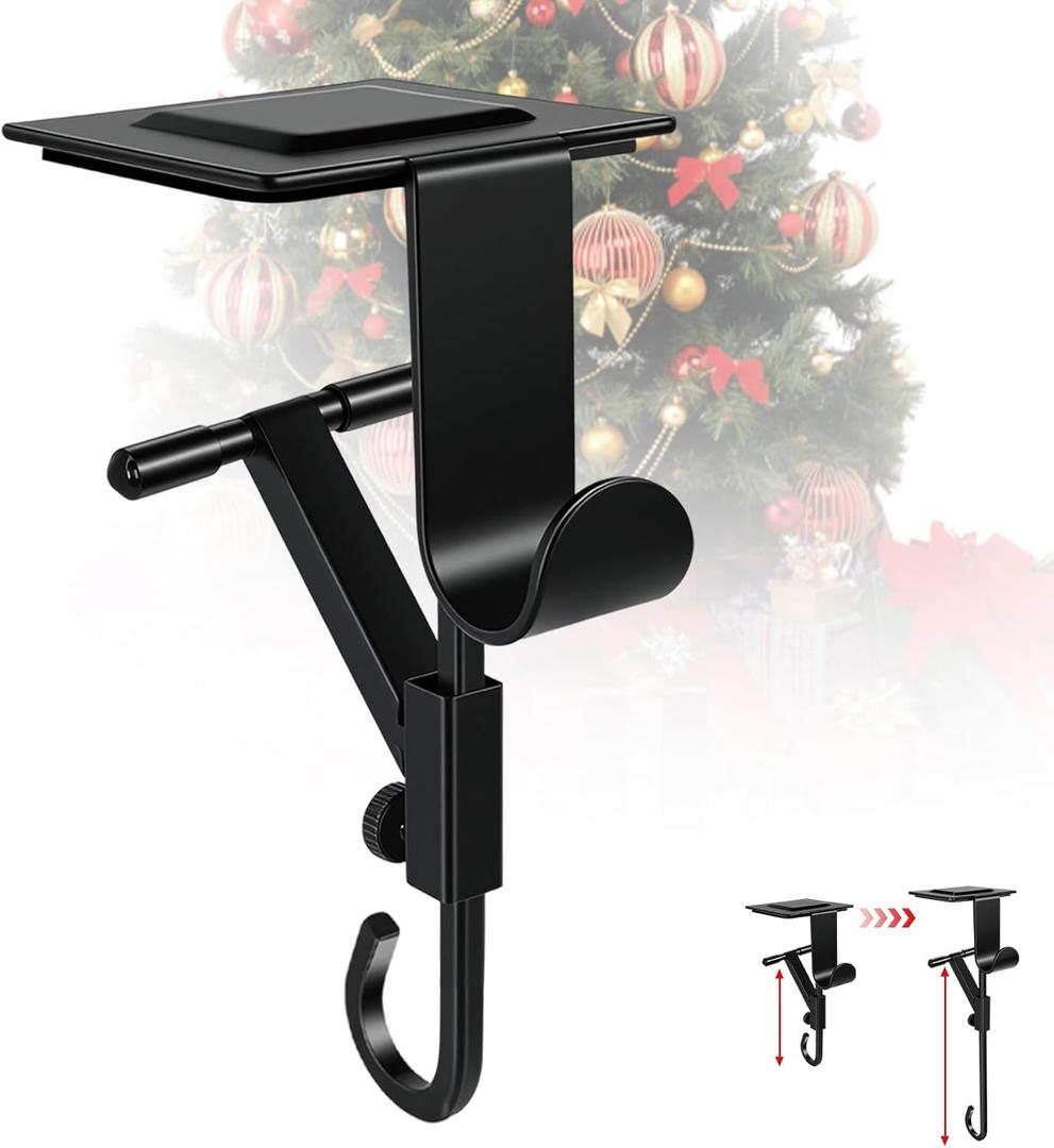 No-Drill Fireplace Stocking and Garland Hanger for Mantel 2-in-1 Adjustable Heavy Duty Christmas Hooks, Tool-Free Clip-On Design Holds Stockings Garland Securely for Indoor Outdoor Decor (1-black)