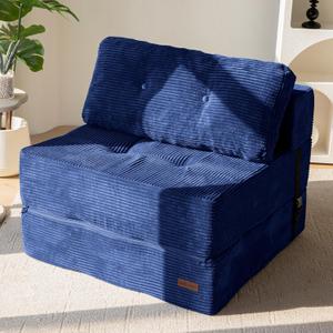 MAXYOYO Folding Sofa Bed, Convertible Chair Bed with High-Density Support Foam, Portable 4 in 1 Fold Out Seating to Floor Lounger, Versatile Floor Sofa Couch for Living Room Bedroom, Navy (Large)