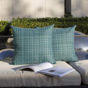 Kevin Textile Outdoor Waterproof Throw Pillow Covers 26x26 Inch Pack of 2 Woven Faux Linen Farmhouse Decorative Euro Shams Water Resistant Cushion Covers for Tent Patio Garden Couch Sofa Teal