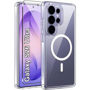 for Samsung Galaxy S26 Ultra Magnetic Case,high qualit,Hard Shell,Scratch Resistant,Anti-Skid-Frosted Transparent-Clear
