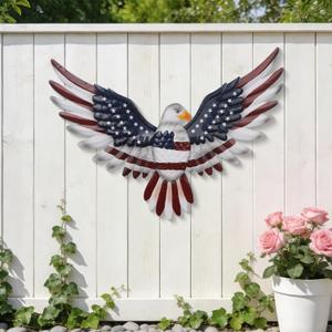 Large American Eagle Patriotic Wall Decor, 4th of July Decoration Metal Wall Art for Independence Day , 24" American Flag Bald Eagle Hanging Sculpture, Handmade Centerpiece for Indoor Bedroom Office Outdoor Decorations