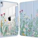 May Chen Case for iPad Air 13 Inch M4 2026, M3 2025, M2 2024, [Built-in Pencil Holder] Shockproof Cover with Clear Transparent Back Shell, Auto Sleep/Wake Cover, Herbs Flowers
