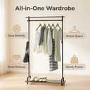 Industrial Pipe Clothing Rack on Wheels, Rolling Iron Garment Racks with Wood Shelves, Commercial Heavy Duty Clothing Racks, Steampunk Clothes Rack Retail (Two Tiers)