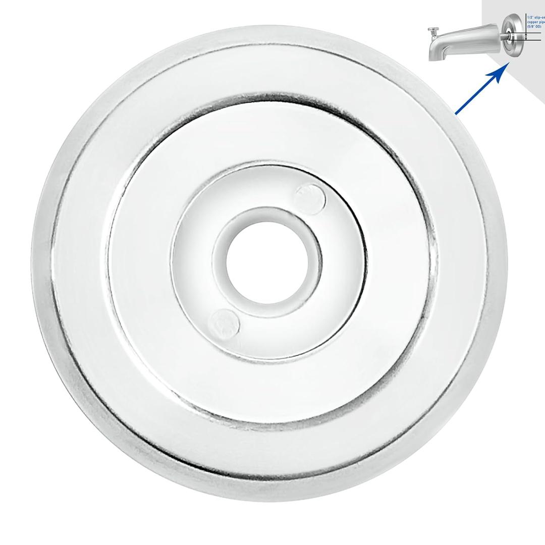 1/2" Thick Spacer for Tub Spout, Flange Trim Ring for Bath Faucet, Eschutcheon Cover Plate for Spigot with Split PVC Blocking Water, Shower Pipe Remodeling Sealer (304SUS-Chrome)