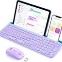 seenda Bluetooth Keyboard and Mouse for iPad, CTU-301 Multi-Device Bluetooth + 2.4G Wireless Keyboard Mouse with Tablet Holder for MacBook/Windows Computer, iOS/Andriod Tablet Phone, Blue & Purple