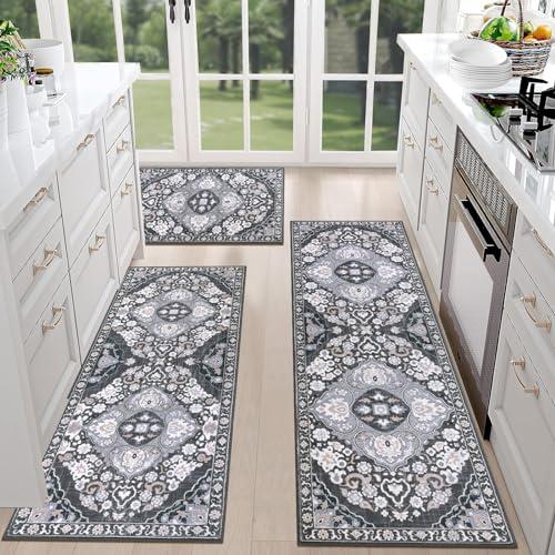 HEBE Farmhouse Kitchen Rugs Sets of Only 2 pieces Non Slip Washable Boho Kitchen Rugs and Mats for Floor Kitchen Runner Rug Floor Carpet for Kitchen, Laundry, Hallways 20×59, 20×39