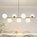Gold Chandeliers for Dining Room Light Fixture, 7-Light Brass Linear Sputniks Chandelier with Glass Globe Shade, Mid Century Modern Chandelier Hanging Pendant Lights for Kitchen Island Living Room