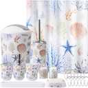 Bathroom Accessories Set Complete with Sea Shower Curtain,10 Piece Bathroom Sets with Toothbrush Holder,Toothbrush Cup,Lotion Soap Dispenser,Soap Dish,Toilet Brush,Trash Can,Qtip Holder