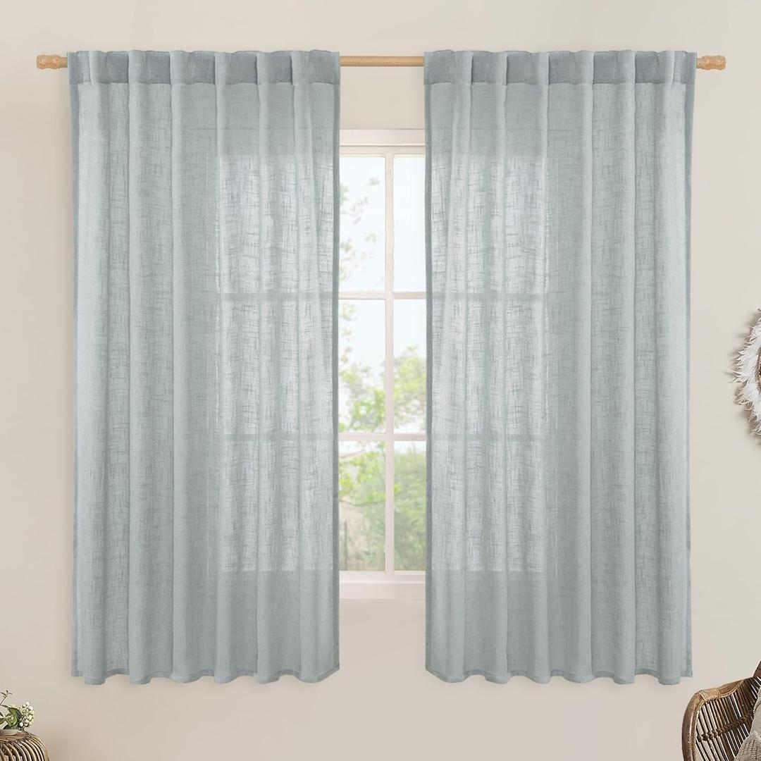 LAMIT Faux Linen Curtains 63 inches Long for Bedroom, Back Tab and Rod Pocket Linen Drapes Light Filtering Semi Sheer Curtains for Small Window/Farmhouse, 2 Panels (52 x 63 Inch, Greyish Blue) LAMIT Faux Linen Curtains 63 inches Long for Bedroom, Back Tab and Rod Pocket Linen Drapes Light Filtering Semi Sheer Curtains for Small Window/Farmhouse, 2 Panels (52 x 63 Inch, Greyish Blue)