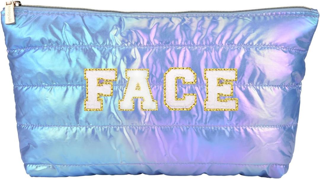 2 x Hiroyuki Iridescent Makeup Bag, 14 inches Cosmetic Bag, Large Capacity Travel Pouch (Face, blue)