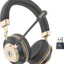 Wireless Headset - V5.3 Bluetooth Headset with Microphone Noise Canceling & USB Dongle, On Ear Computer Headphones with Mic Mute for Teams Skype Zoom Phone Laptop Meetings Work