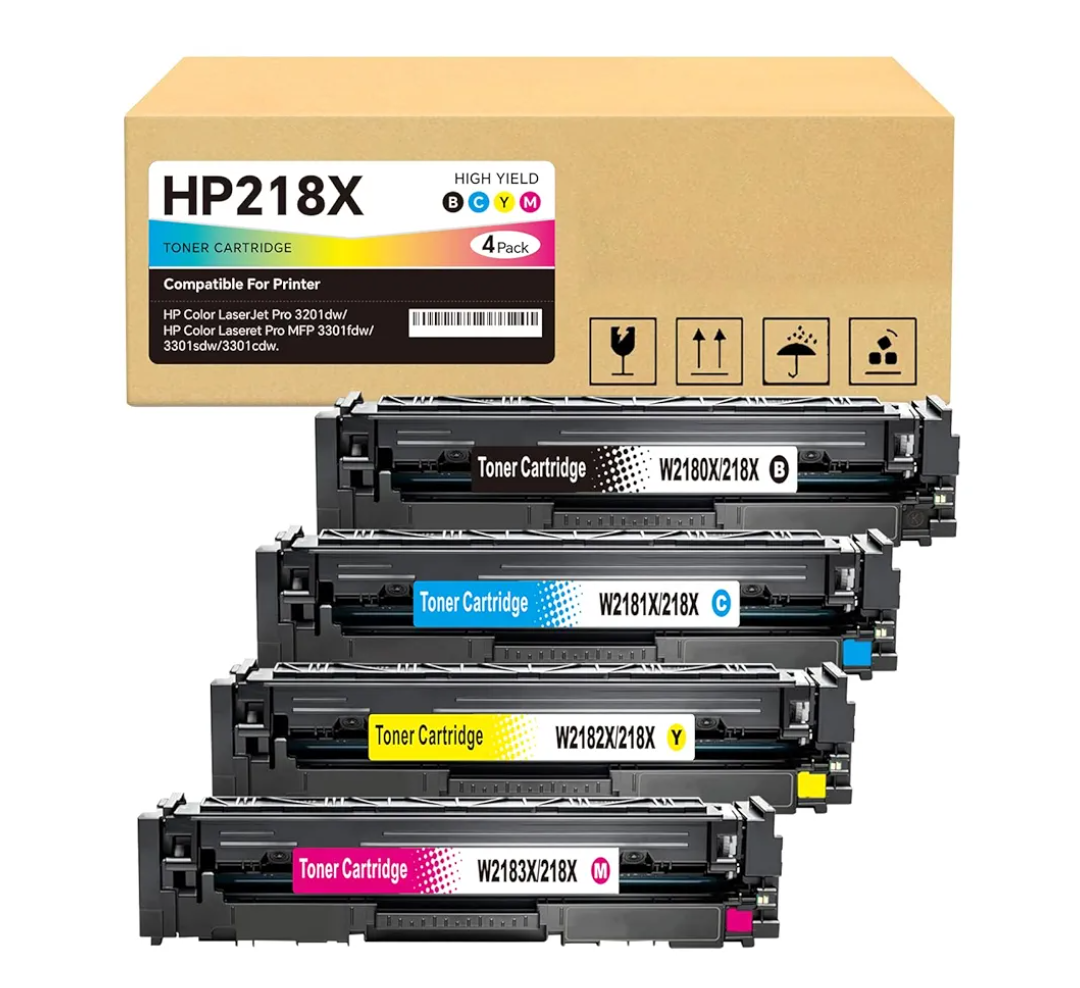 218X High Yield Toner Cartridge (No Chip) Replacement for HP 218X/218A to Compatible with HP Color Laser Jet Pro 3201dw MFP 3301cdw MFP 3301fdw MFP 3301sdw (4 BK/Y/C/M) W2180/2181/2182/2183X (No Chip)