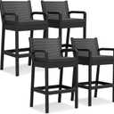 Patio Wicker Bar Stools Set of 4, 30'' Outdoor Counter Height Barstools with Thickened Cushions, All-Weather Wicker Rattan Bar Chairs with Backrest & Footrest for Backyard, Pool, Balcony, Black