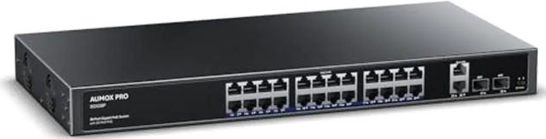 24 Port Gigabit PoE Switch,AUMOX PRO 28 Port PoE with 2 x Uplink Gigabit Ports, 2 x 1G SFP Slots 400W SG528P ,Plug and Play,Metal Case Desktop, Wall Mount or Rackmount Network Switch,802.3af/at