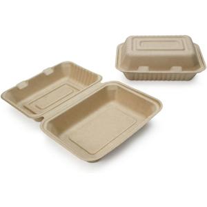 100% Compostable Disposable Food Containers with Lids [9X6 500 Pack] Eco-Friendly Take-Out TO-GO Containers, Heavy-Duty, Biodegradable, Unbleached by Earth's Natural Alternative, 9" 1 compartment 500 pack