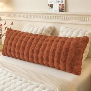 LIFEREVO Fluffy Faux Rabbit Fur Body Pillow Cover, Cozy Bubble Shaggy Plush Bed Body Pillowcase with Zipper Closure, Long 20"x54" Fuzzy Furry Pillow Case for Bedroom Home Decoration, Burnt Orange