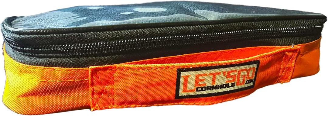 Cornhole Bag Case ORANGE small Patch Pouch carrier insert heavy duty double zipper vinyl top COMPATIBLE with Zuca carts and backpacks hold 4 bean bags