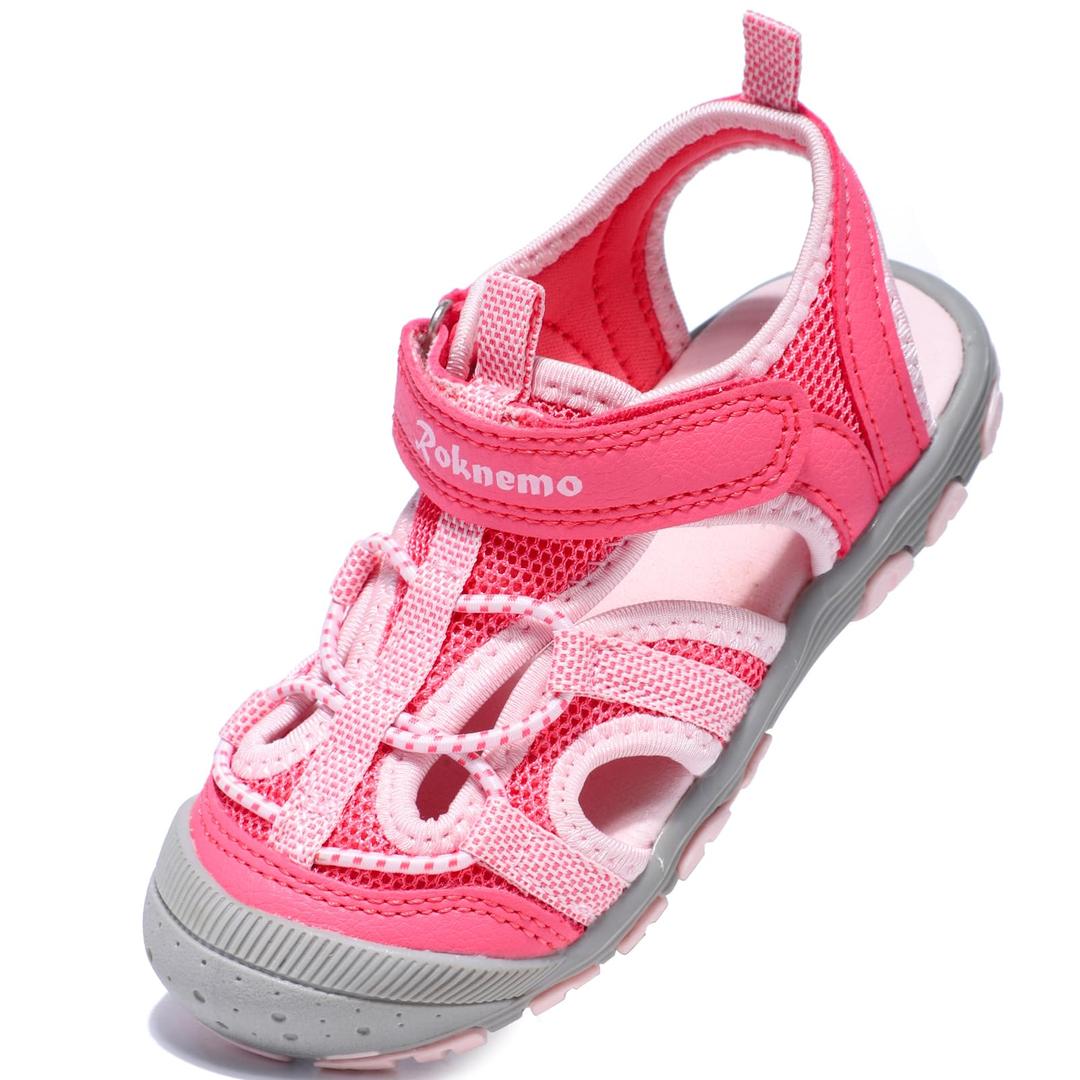 Roknemo Toddler Girls Sandals - Closed-Toe Kids Sports Sandals - Adjustable Outdoor Summer Beach Hiking Shoes - Pink Toddler 6 (Pink)