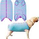 Dogs Recovery Suit Post Surgery Shirt for Female Male Dog, E-Collar Alternative Wound Protective Clothes (Purple stripe-3xl)