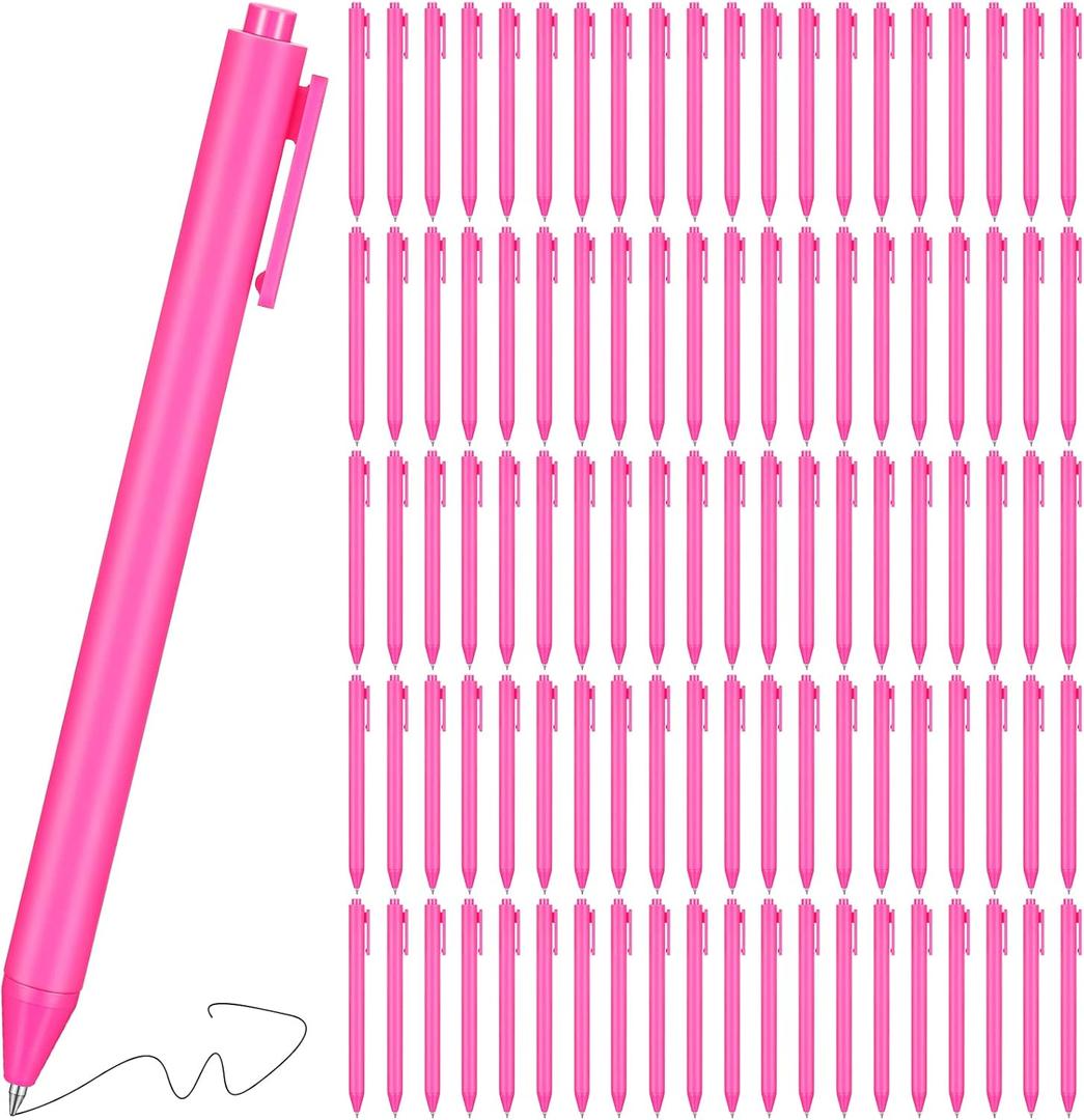 Geyoga 100 Pcs Pink Pens Bulk Hot Pink Pens Black Ink Retractable Ballpoint Gel Ink Fine Point 0. 5mm Comfortable Smooth Writing Cute Stylish for Office School