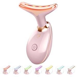 ELISHINE Red Light Therapy for Face and Neck, 7 Color Light Based Face Massager Tool, Portable Skin Care Tool for Firming, Tightening and Lifting (Glossy Pink)