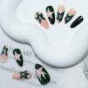 Christmas Press on Nails Medium Almond Fake Nails Green False Nails White Snowflake Glue on Nails Glossy Glitter for Nails Press on Acrylic Nails Star Stiletto Nails Stick on Nails for Women and Girls