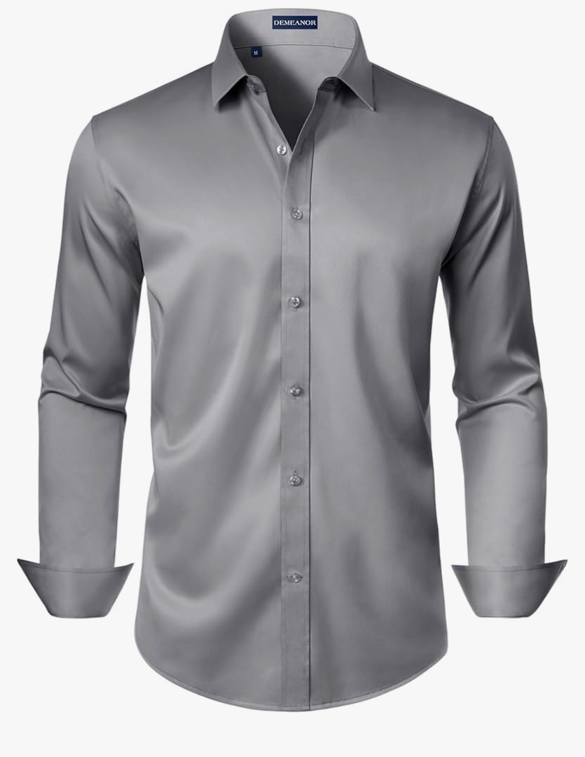 Lusead Men's High Stretch Dress Shirt Wrinkle Free Long Sleeve Slim Fit Business Casual Button Down Shirt Size 4XL