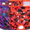 wegreeco Washable Female Dog Diapers Highly Absorbent Reusable Diapers for Dog in Heat Period, 3 Pack (Abstract Geometrical Purple, Medium)